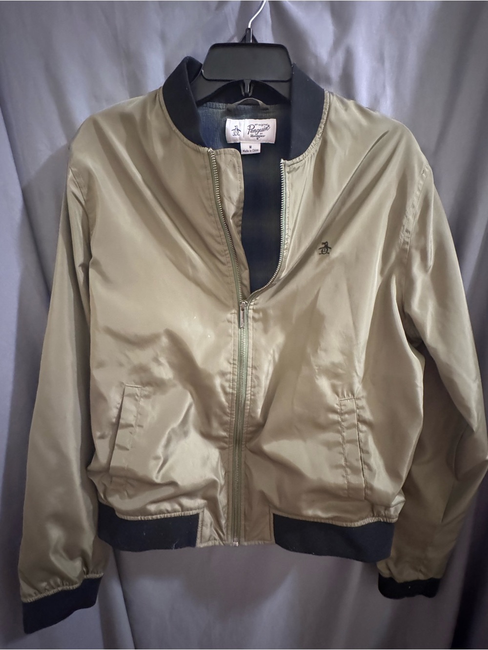 Original Penguin Olive Bomber Jacket with Black Trim-0078